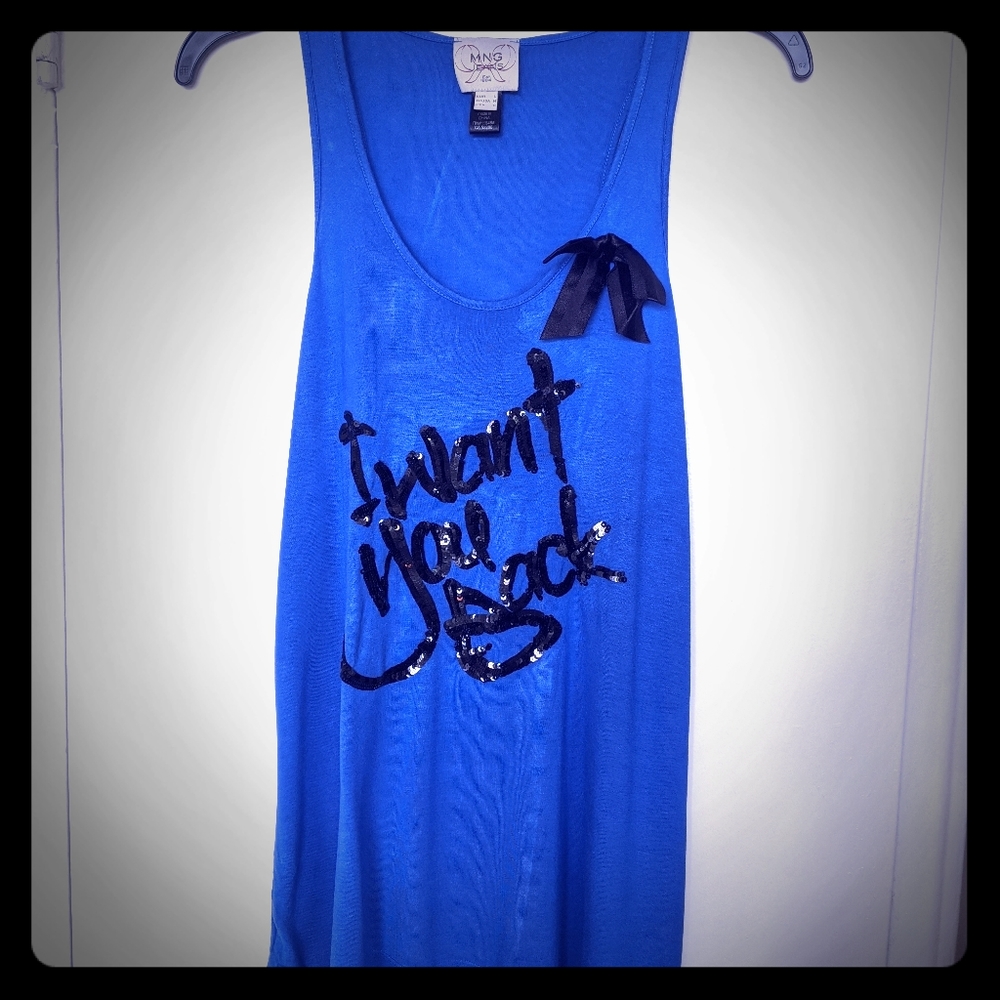 Cobalt blue with black sequin graphic tank top